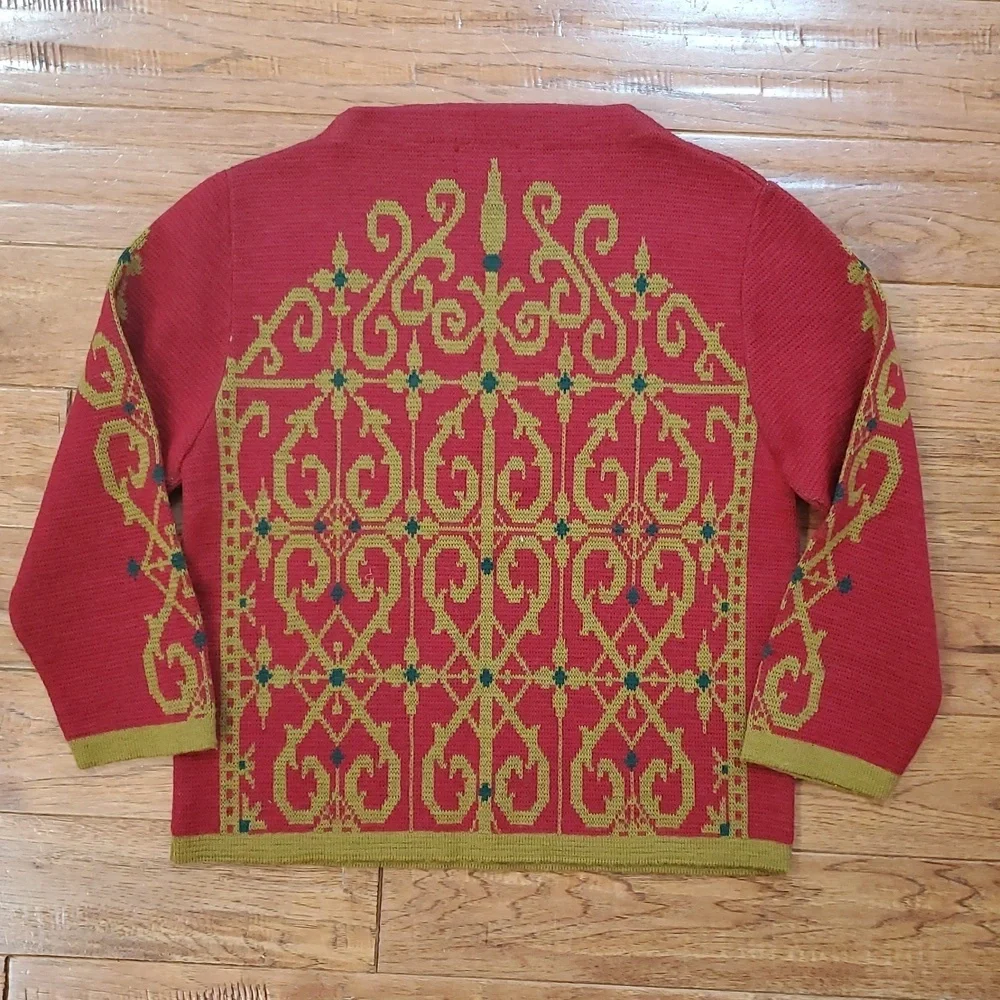 American Bazaar Red and Gold Patterned Sweater - Picture 4 of 4
